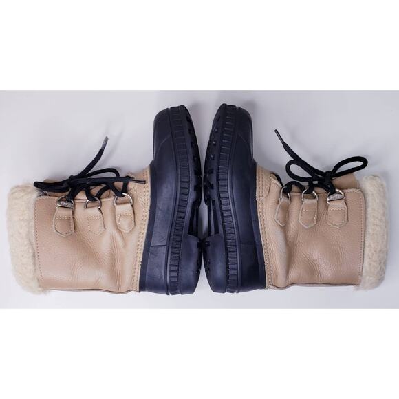 SOREL Kid's Size 2 Insulated Waterproof Winter Snow Boots Leather Rubber Beige - Picture 8 of 16